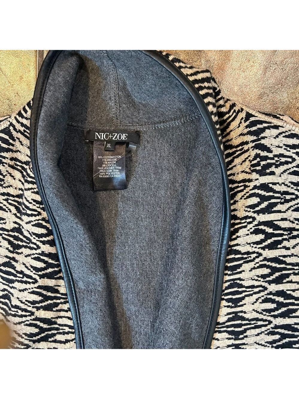 NIC+ZOE Tribal Print Open Cardigan Sz XL Black Brown Cotton/Viscose No Belt - Picture 2 of 5